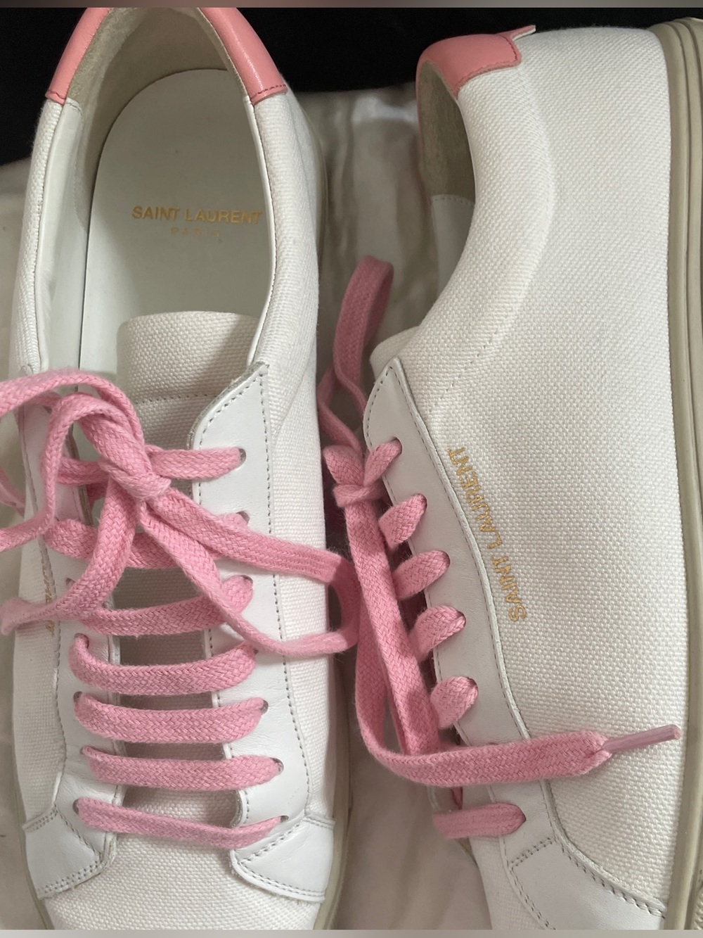 Saint Laurent Pink and White leather-trimmed Canvas Sneakers - Picture 4 of 14